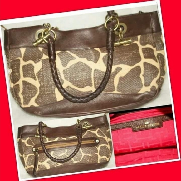 ELAINE TURNER BROWN & ANIMAL PRINT STRAW HAND lBAG - Picture 3 of 7